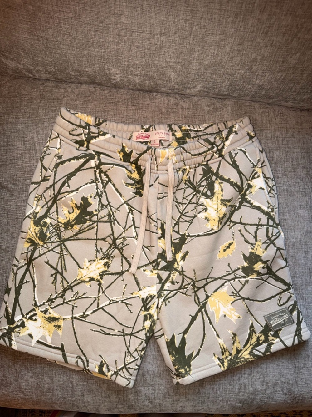Brooklyn Cloth Beige Camo Branch Print Drawstring Shorts